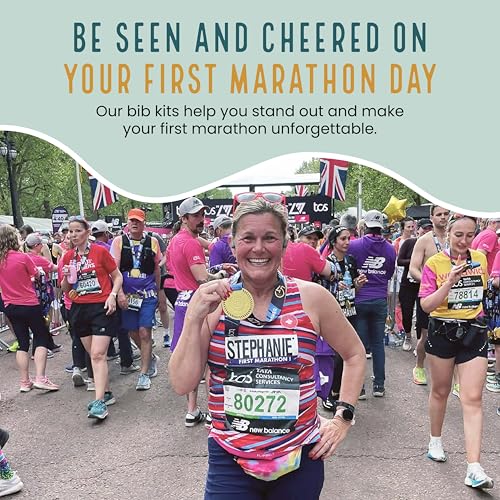 First Marathon Name Bib Kit – GET PERSONALIZED CHEERS- Race Bib with Alphabet Decals & Safety Pins – Add-Your-Name Running Accessory for First-Time Marathon Runners - Pen and Paces