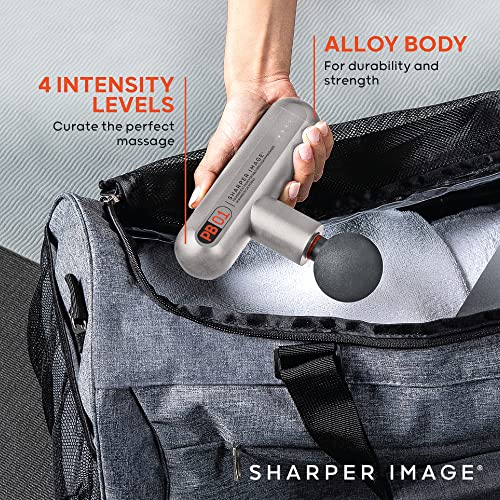 Sharper Image Powerboost Move - Mini Percussion Massage Gun| 4 Attachments, 4 Speeds, FSA Eligible| Full Body Back & Shoulder Massager| Deep Tissue Muscle Recovery| Portable Pain Relief Massage Tool - color: Platinum