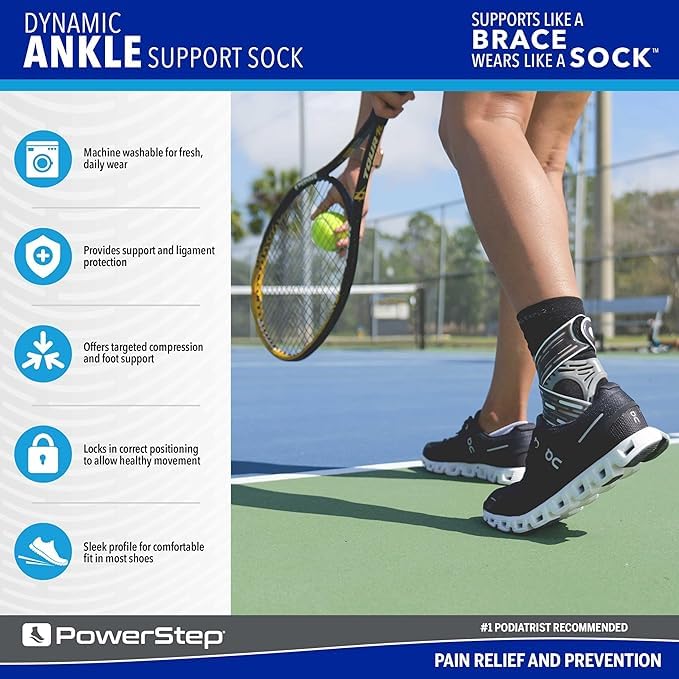 PowerStep Dynamic Ankle Support Sock, Ankle Brace and Ankle Compression Sock, for Flexibility, Ankle Support and Injury Prevention, Pain Relief, Unisex (Right X-Large, Men's 13-14+, Women's 14+) - size: Right X-Large (Men's 13-14, Women's W14)