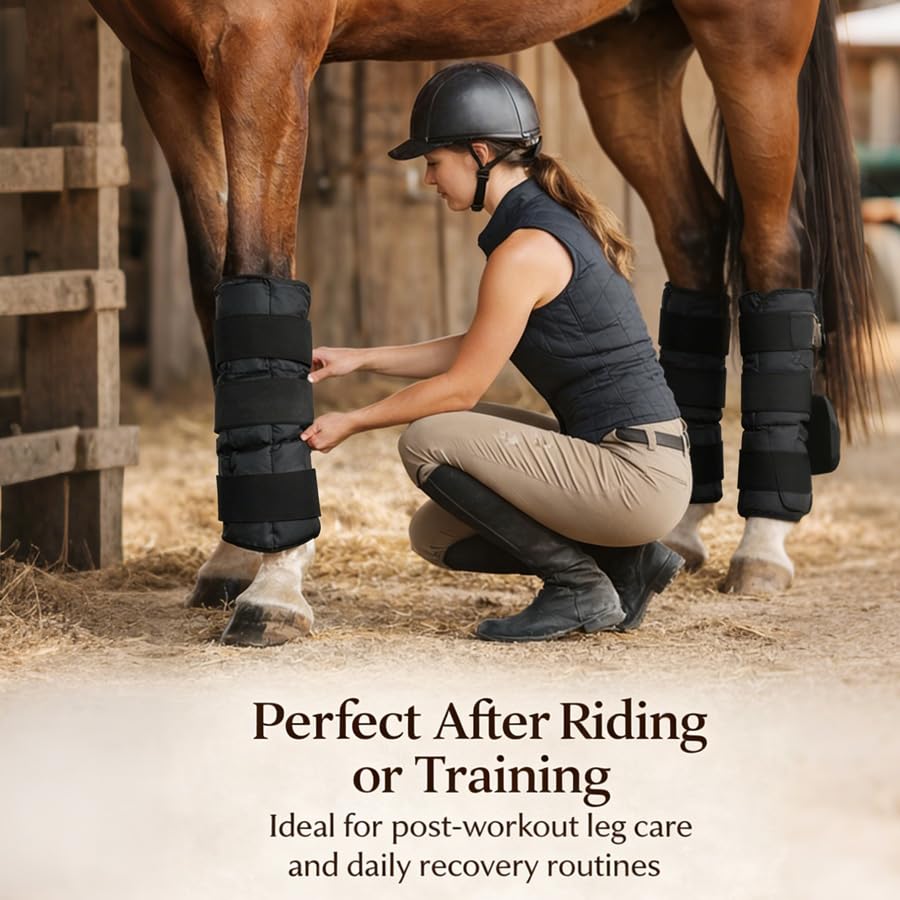 WORLD-BIO Horse Ice Boots, Cold Therapy Leg Wraps for Hocks/Ankles/Knees - Durable, Flexible, Universal Fit, Relieves Tendon Inflammation & Swelling, Post-Operative Recovery - Black - color: 16.9'' X 16.1'' 2 Packs - Black