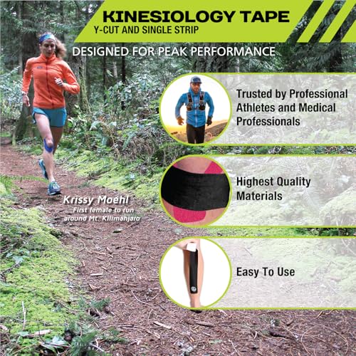 Pro-Tec Athletics Kinesiology Tape, Pre-Cut Strips for Muscle Tightness, Soft Tissue Support, Circulation, Reduced Fatigue - color: Black