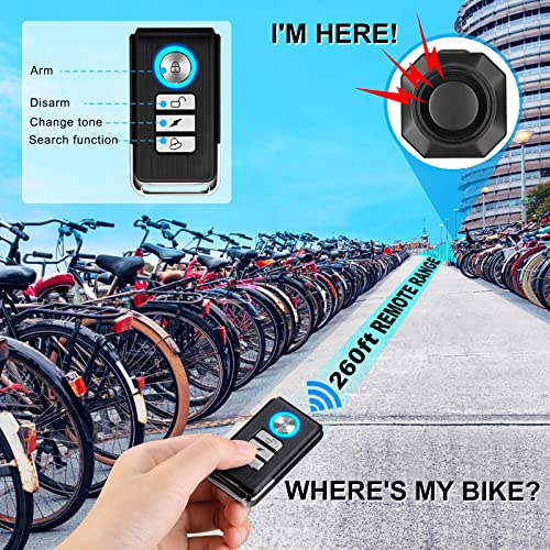 WSDCAM USB Rechargeable Bike Alarm with Remote, 110dB Loud Wireless Anti Theft Vibration Motion Sensor Vehicle Security Alarm System Waterproof Bicycle Trailer Motorcycle Alarm