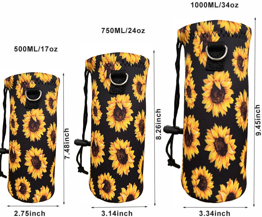 RICHEN Neoprene Water Bottle Carrier Bag with Adjustable Shoulder Strap,Insulated Water Bottle Cover for Stainless Steel/Glass/Plastic Bottles - color: Sunflowers, size: 500ml