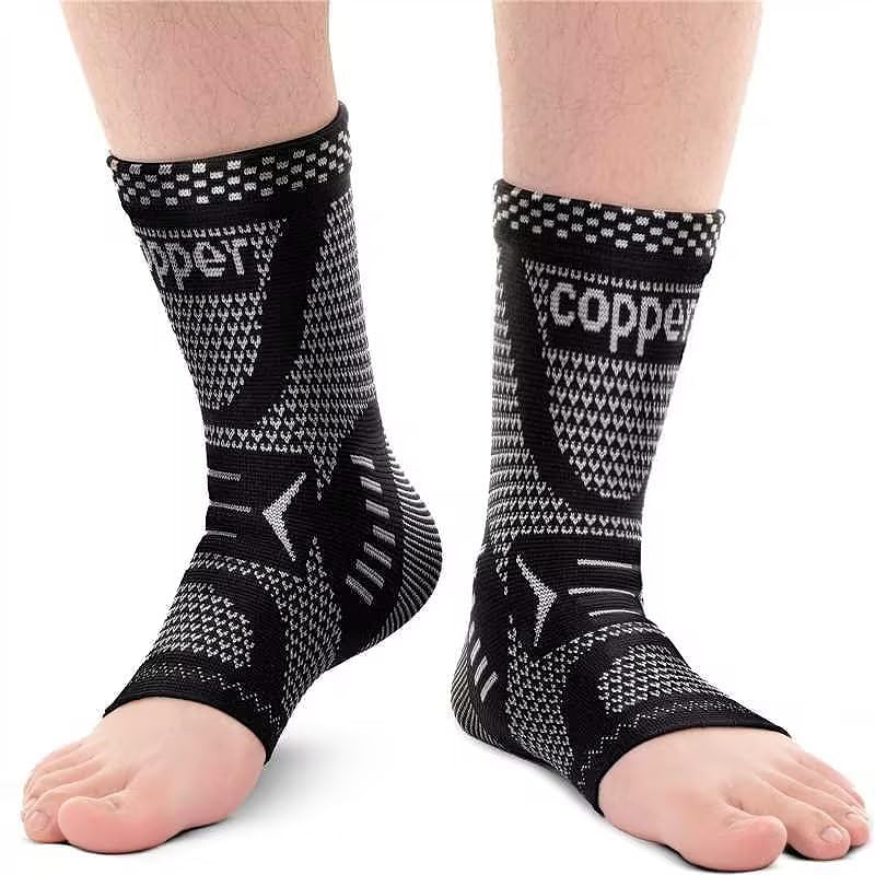 INDEEMAX Copper Ankle Brace Ankle Compression Sleeve Support Ankle Brace for Women & Men, Achilles Tendonitis Brace, Plantar Fasciitis, Sports, Silver Black, M - color: Silver Black 2 Pack, size: Medium