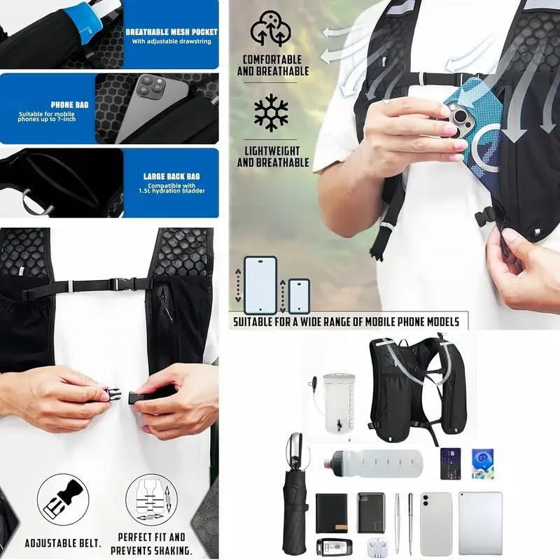 Sports Running Vest - Lightweight Breathable Anti-Bounce Storage Gear with Compartments for Trail Running Outdoor Sports