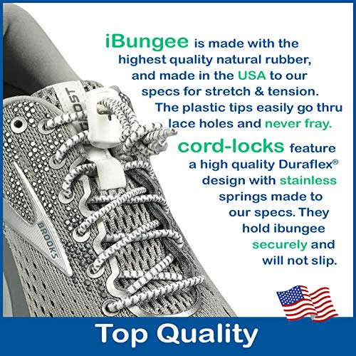 IBUNGEE LACES (Elastic No Tie Shoelaces (Made in the USA) - color: White Reflective, size: 22-inch