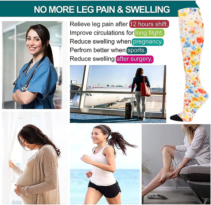 LEVSOX Compression Socks Women and Men, 20-30mmHg, Best for Nurses, Travel, Pregnancy - color: 3 Pairs Flower, size: Medium