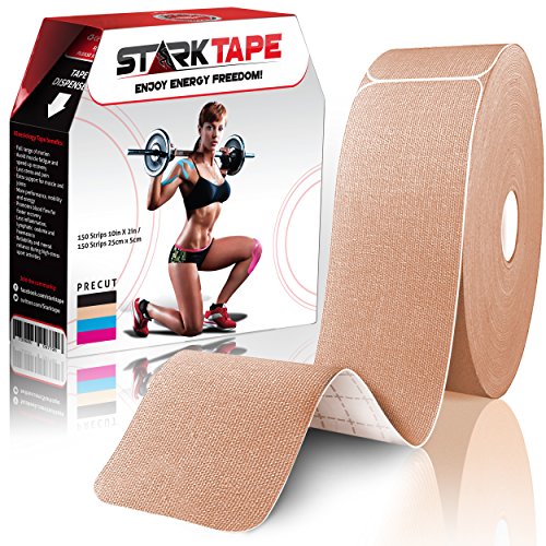 Original Kinesiology Athletic Tape. Professional Sports Tape for Ankle Wrist Knee Shoulder Muscles Joints. Latex Free, Waterproof, Stretchy, and Gentle on Skin. Up to 115 ft/Roll - color: Beige - Precut