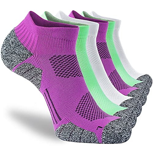 CWVLC Cushioned Athletic Ankle Compression Socks for Women Men 3/6 Pairs - color: 6-pairs (Purple2,light-green2,white2), size: Small