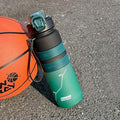 DEARART Dark Cyan Water Bottle with Locked Button, Frosted Bottle 100% Leakproof No Straw Silicone Anti Slip Ring, Suit Sport Office School Travel Gym, 30oz (900ml) - color: Dark Cyan