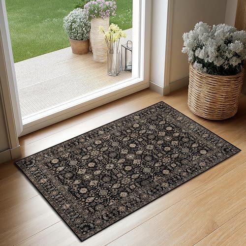 Ruaruarug Washable Small Area Rug 2×3 for Entryway, Ultra Soft, Black Gold - color: Black Gold, size: 2' x 3' (Rectangular)
