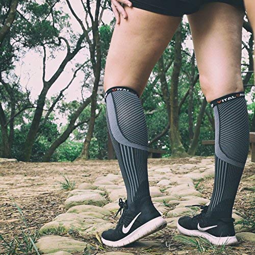 Vital Salveo- Graduated Compression Socks Sports Recovery Stockings(1 Pair) - color: Black with Stripe, size: M