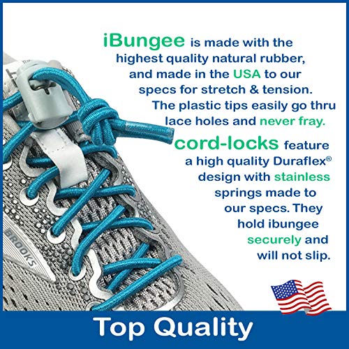 IBUNGEE LACES (Elastic No Tie Shoelaces (Made in the USA) - color: Teal, size: 22-inch