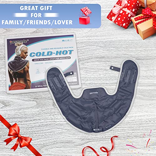 Neck Shoulder Ice Pack, Hot or Cold Therapy Compression Wrap for Neck, Reusable Flexible Gel Ice Pack Wrap for Injuries, Large Upper Back Cold Pack Wrap for Swelling, Bruises, Sprain, Surgery