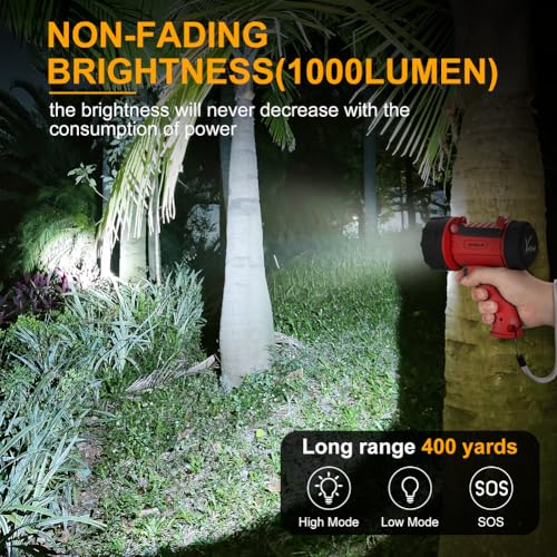 YIERBLUE Rechargeable Spotlight Flashlight with 2000,000 High Lumen LED - color: Red