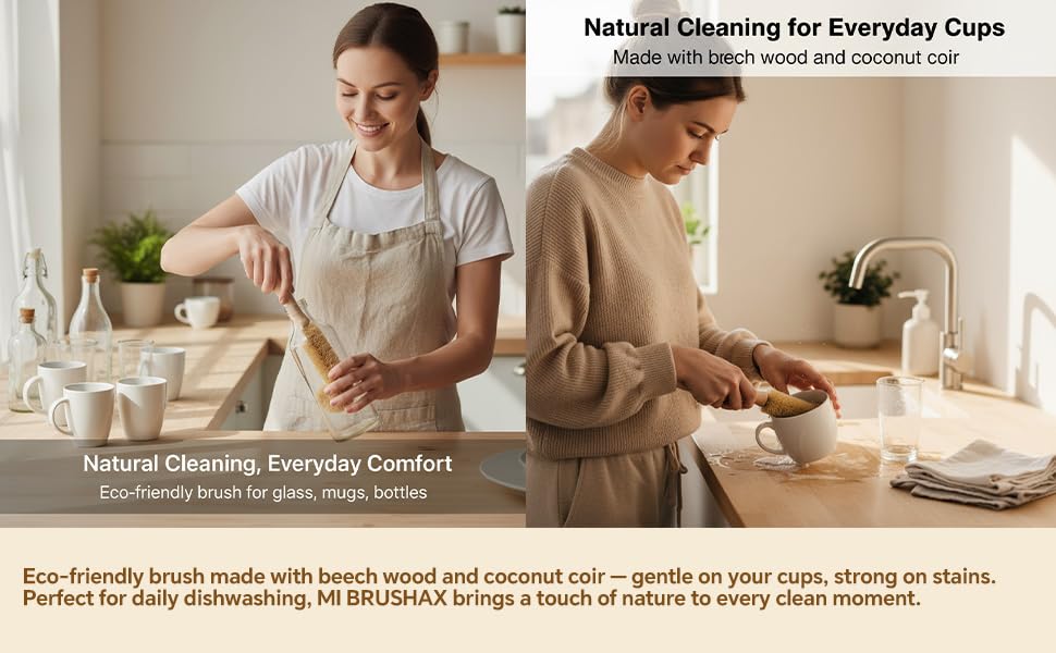 Bottle Brush Cleaner with Long Beech Wood Handle, Scratch-Safe, L-Shaped Design for Cleaning Coffee Mugs, Mason Jars, Thermos, Glass Bottles, Beer Bottles, Wine Bottles, and Baby Bottles - size: 1 Pack - L- Brush
