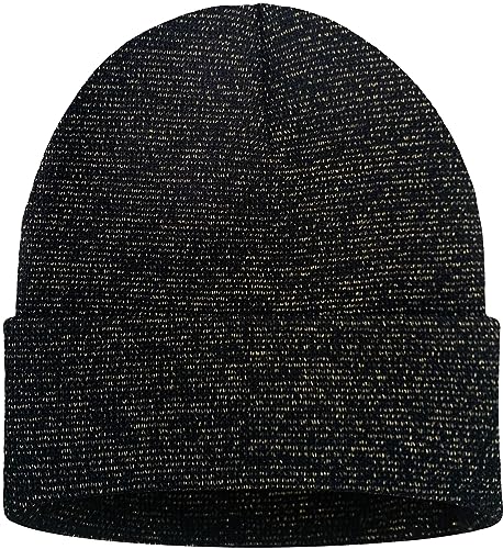 ATNKE LED Lighted Beanie Hat,USB Rechargeable 4 LED Red and Blue Flashing Running Headlamp Cap Gifts for Men and Women - color: #Blended Black Goldwire