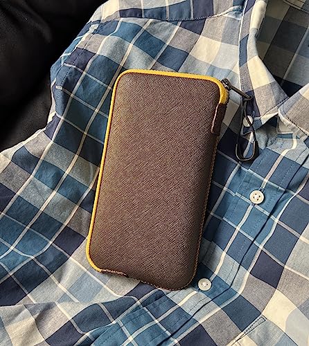 OneJoy Neoprene Phone Pouch, Lightweight Protective Cellphone Sleeve with Large Zipper Opening, Inner Pocket, Thermal Insulated, Durable Cell Phone Carrier for iPhone & Smartphones [ Brown ] - color: BrownYellow