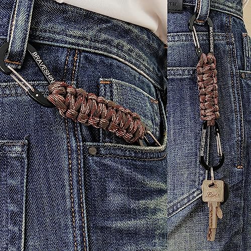 BRAVESHINE Paracord Keychain Carabiner Clip | D Ring Hanger Lanyard Hook - color: 1 Black 1 Camo