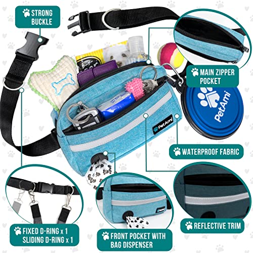 PetAmi Hands Free Dog Leash Waist Belt Bag Fanny Pack, Single, Sea Blue - color: Turquoise, size: 1 Leash