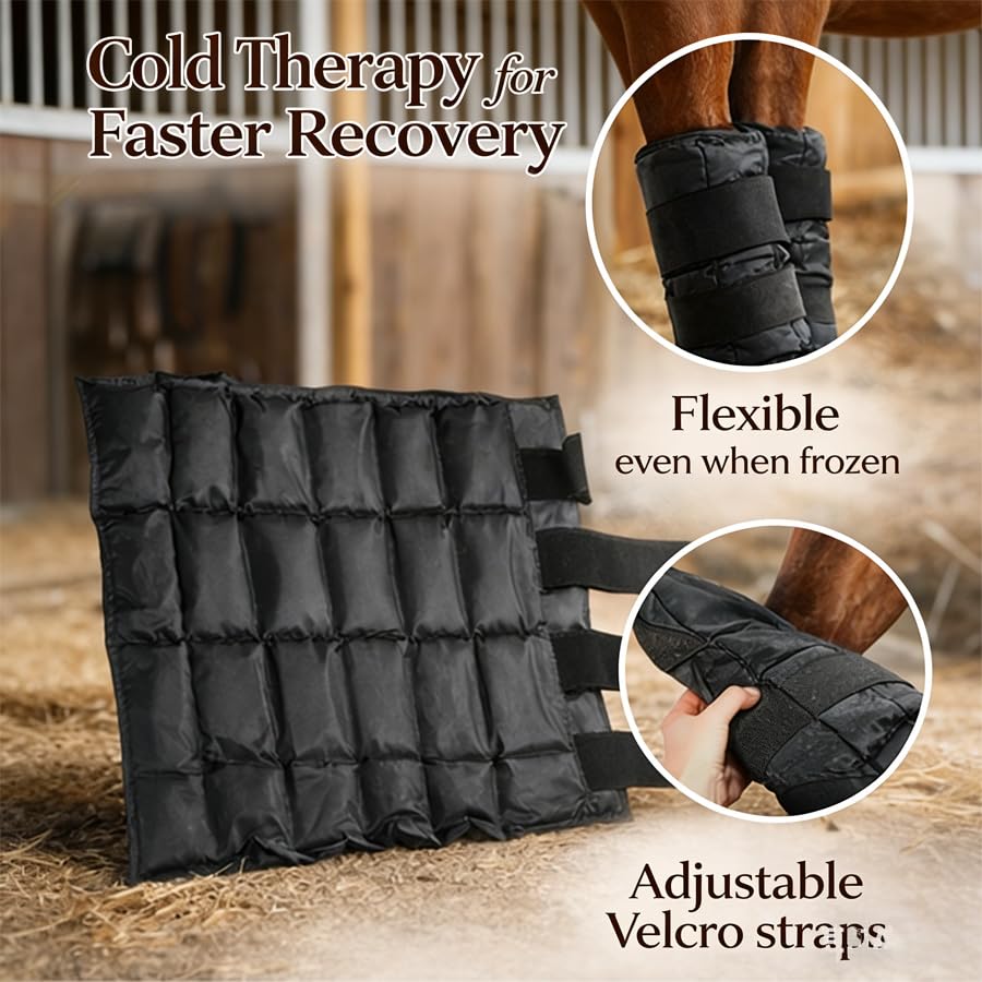 WORLD-BIO Horse Ice Boots, Cold Therapy Leg Wraps for Hocks/Ankles/Knees - Durable, Flexible, Universal Fit, Relieves Tendon Inflammation & Swelling, Post-Operative Recovery - Black - color: 16.9'' X 16.1'' 2 Packs - Black