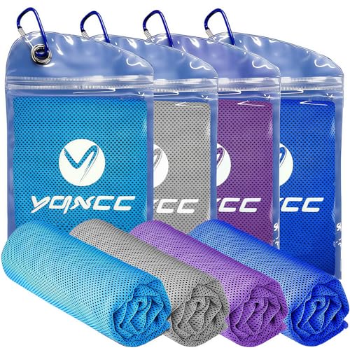 YQXCC 4 Pack Cooling Towels, 40"x12", Ice Cool Towels for Neck & Face - color: Dark Blue, Light Blue, Light Gray, Purple
