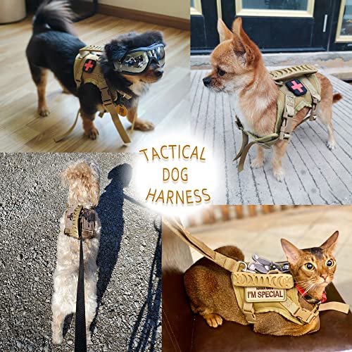Tactical Dog Harness with Leash Tactical Puppy Vest with Rubber Handle K9 Military Adjustable Pet Harness for Outdoor Training XS Dog Harness (Brown Harness with Leash) - color: Brown harness with leash