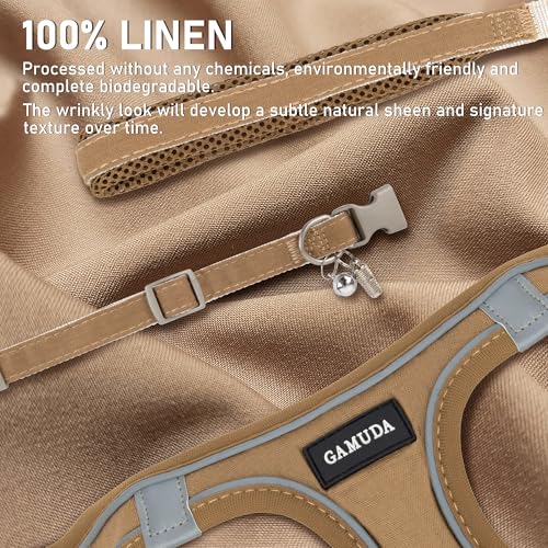 GAMUDA Small Pet Harness Collar and Leash Set, Step in No Chock No Pull Linen Fabric Soft Mesh Dog Vest Harnesses Reflective for Dogs Puppy Cats Kitten Rabbit (Brown, M) - color: Brown, size: Medium