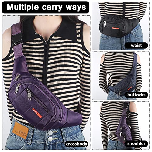 3 Pcs Fanny Packs Crossbody Waist Bags for Women Men Crossbody Waterproof Fanny Pack Belt Bag for Travel Walking Running Hiking Cycling Outdoor Easy Carry Any Phone, Wallet (Black, Purple, Navy Blue) - color: Black, Purple, Navy Blue