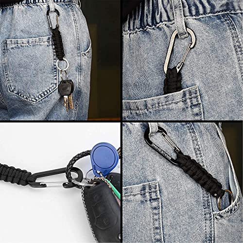 BRAVESHINE Paracord Keychain Carabiner Clip | D Ring Hanger Lanyard Hook - color: Black