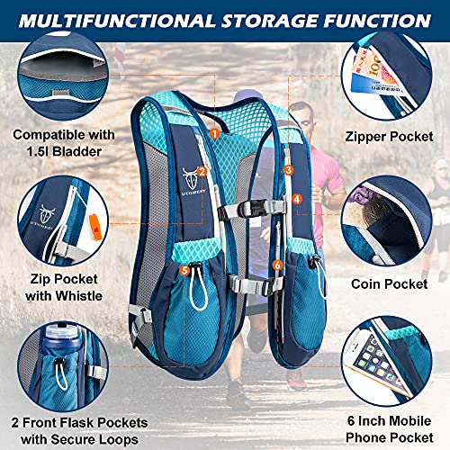 UTOBEST Running Vest Lightweight Hydration Vest Pack 5L UTR104 - color: Blue Vest 5L with 2 x Soft Flask