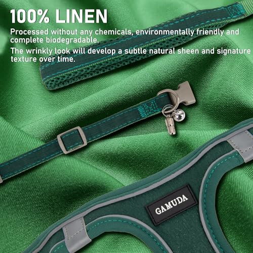 GAMUDA Small Pet Harness Collar and Leash Set, Step in No Chock No Pull Linen Fabric Soft Mesh Dog Vest Harnesses Reflective for Dogs Puppy Cats Kitten Rabbit (Green, XXS) - color: Green, size: XXS