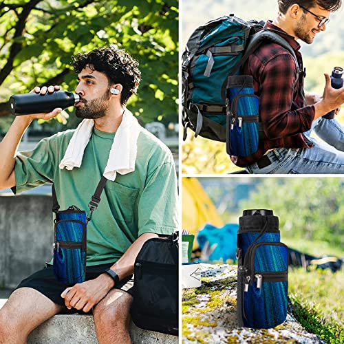 25/32/40/64oz Water Bottle Bag Holder Carrier-Insulated Crossbody Sling Case Sleeve with Strap & Pockets for Men Women Gym Cycling Travel Walking Hiking Camping - color: Blue Quicksand, size: 40oz