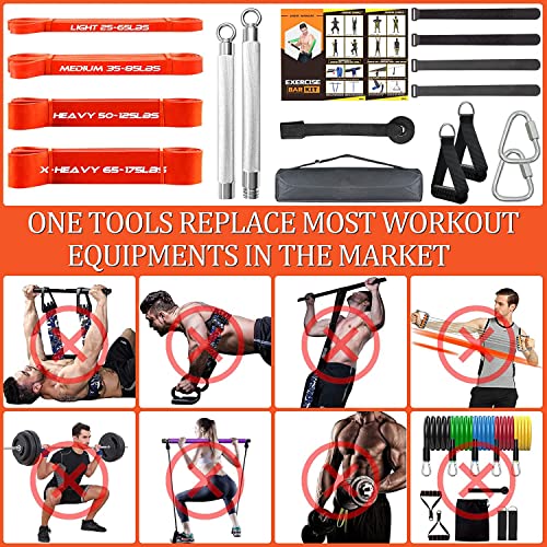 DASKING Resistance Band Bar Set for Home Gym, 500LB Total Resistance with Longer Bar & 4 Stackable Bands, Detachable for Full Body Workouts, Door Anchor, Exercise Guide - style: 90CM/35.4” Length