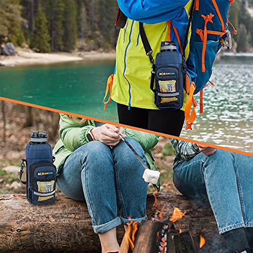 SUN CUBE Insulated Water Bottle Carrier Bag with Strap, Crossbody Sling - color: Navy, size: 40 oz