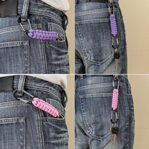 BRAVESHINE Paracord Keychain Carabiner Clip | D Ring Hanger Lanyard Hook - color: 1 Purple 1 Green