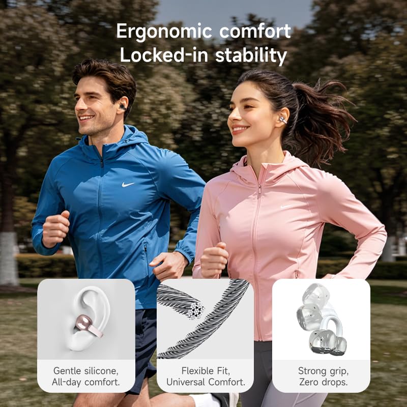 A80 Open Ear Earbuds, Clip On Wireless Headphones with Microphone - color: RoseGold