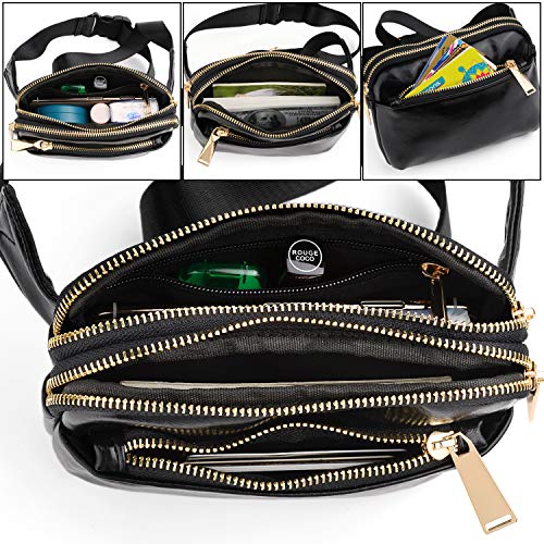 UTO Fanny Pack Crossbody Belt Purse Chest Waist Hip Travel Hiking Bumbag - color: 0759 Silver Zip Checkered