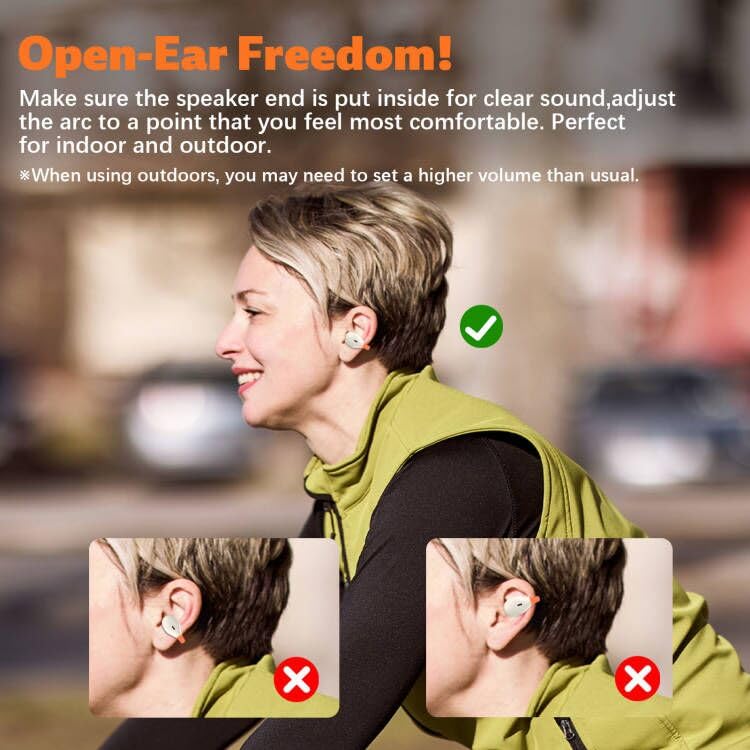 TOPAUX Open Ear Wireless Earbuds Secure Clip Sports Headset White