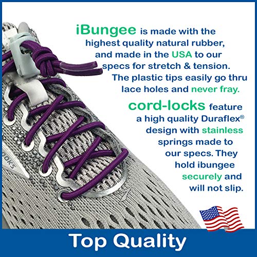 IBUNGEE LACES (Elastic No Tie Shoelaces (Made in the USA) - color: Purple, size: 22-inch