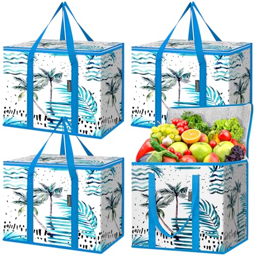 BALEINE Insulated Reusable Grocery Bags with Zippered Top, Large Cooler Bag - color: Island Breeze, size: 4 Pack