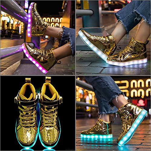 Hot Dingding Light Up Sneakers High Top LED Flashing Shoes, USB Rechargeable Glowing Luminous Shoes for Men Women Teens Halloween Party - color: Gold, size: 12 Women/9.5 Men