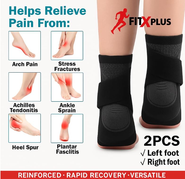 FIT-X-PLUS Medium Ankle Brace for Men & Women (Pair) – Compression Ankle Support Sleeve for Sports, Running, Gym, Walking, Workout, Basketball & Daily Activities, Black - size: Medium