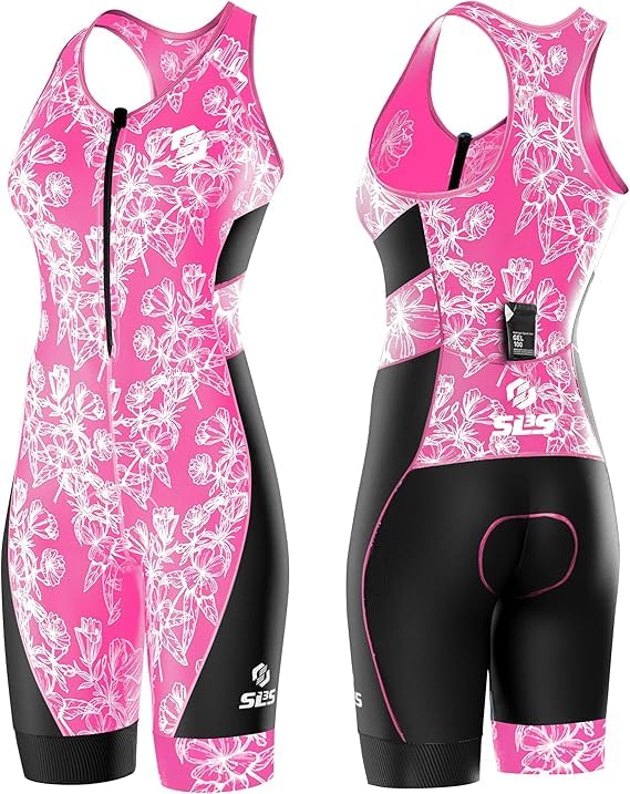 SLS3 Triathlon Suits Women - Sleeveless Pro Trisuit with Comfy Tri Chamois - color: Pink Azalea Floral, size: X-Small