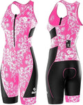 SLS3 Triathlon Suits Women - Sleeveless Pro Trisuit with Comfy Tri Chamois - color: Pink Azalea Floral, size: Large