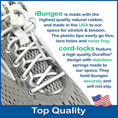 IBUNGEE LACES (Elastic No Tie Shoelaces (Made in the USA) - color: White, size: 22-inch
