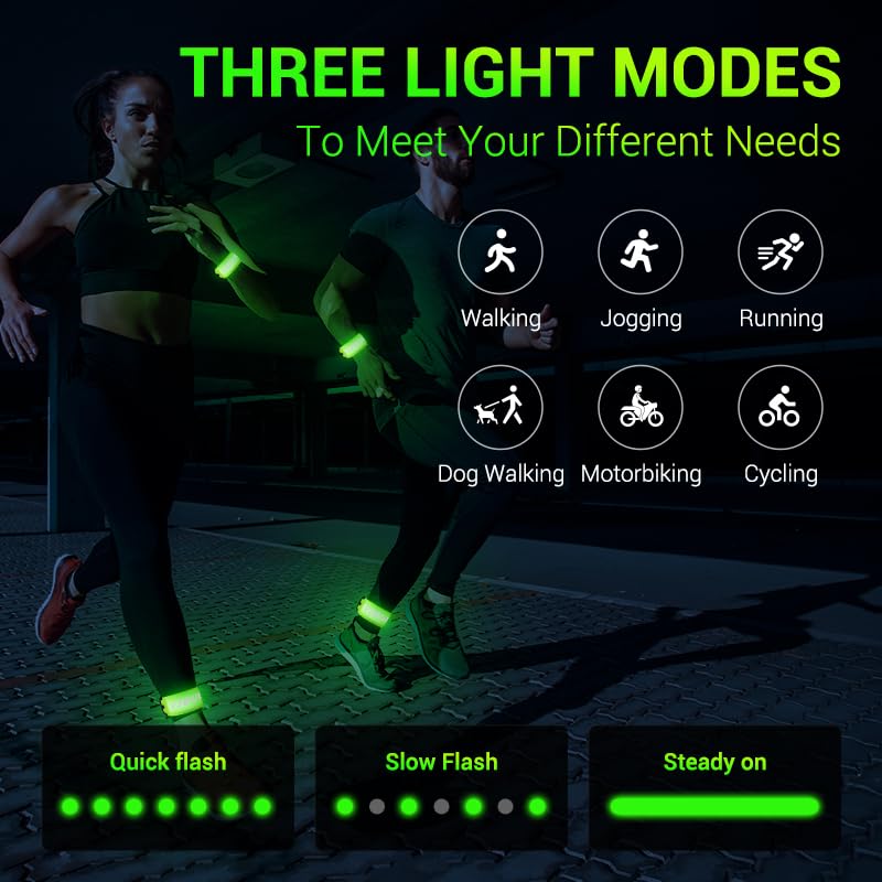 2 Pack LED Armband Running Lights with Reflective Gear, Rechargeable LED Wristband Lights for Night Safety, Light Up Armbands for Runners, Joggers, Walkers
