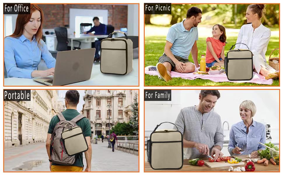 ZM-YOUTOO Lunch Box for Men - Reusable Lunch Bag Men Adult Women- Insulated Small LunchBox (Beige) - color: Beige
