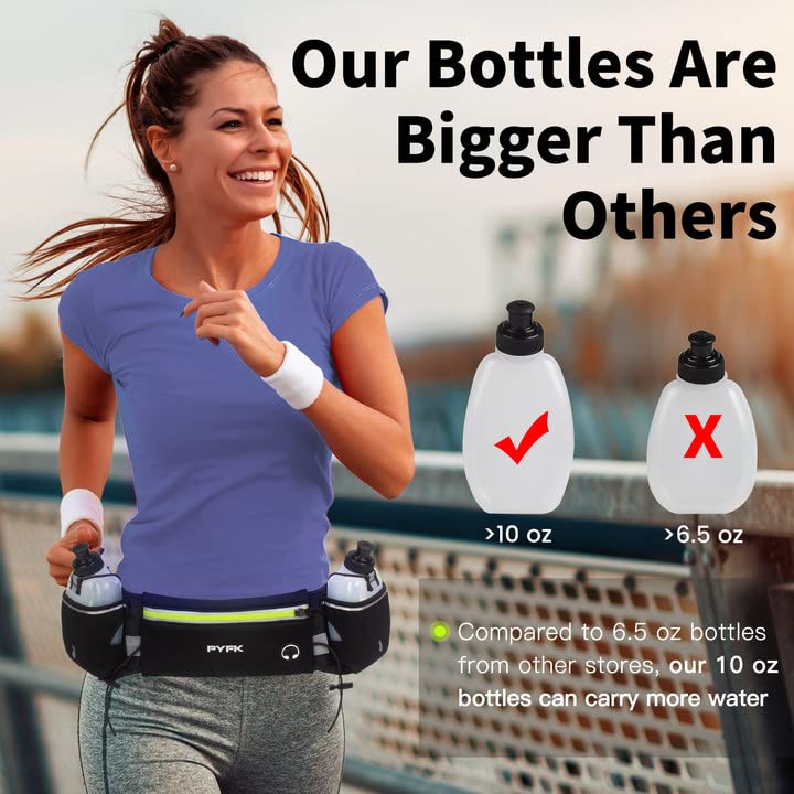 PYFK Running Belt with Water Bottles, Hydration Belt for Men and Women, Water Bottle Holder Running Pouch Water Belt, Fanny Pack Fits 7 inches Phones, Waist pack for Runner Jogging - color: green