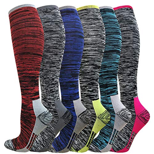 Compression Socks for Women&Men 20-30mmHg Graduated Knee High Stocking - color: 06-6 Pairs Multi Stripe04, size: Small-Medium